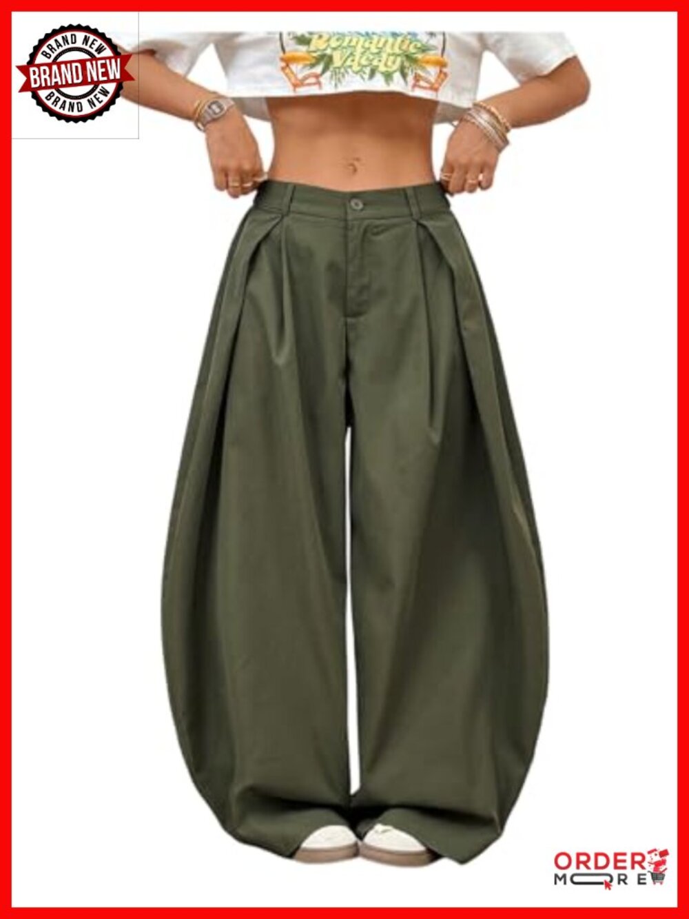 Pleated High Waist Wide Leg Cargo Pants Oversized Barrel Fit